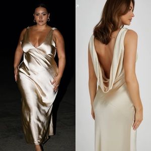 Meshki Nadia Cowl Back V Neck Dress - Gold - Size Small - NWT